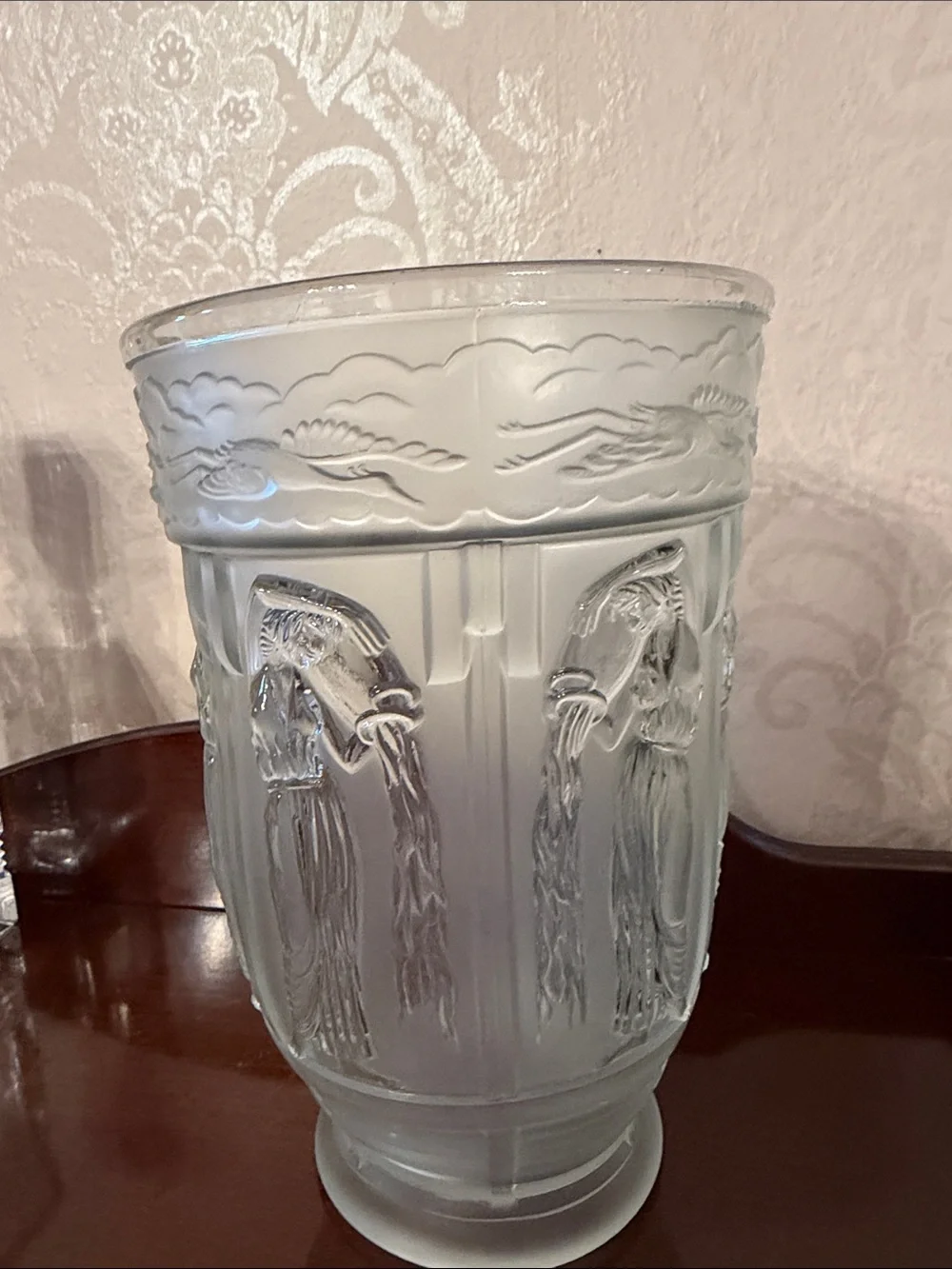 Art Deco Unmarked Frosted Glass Danaides Vase
